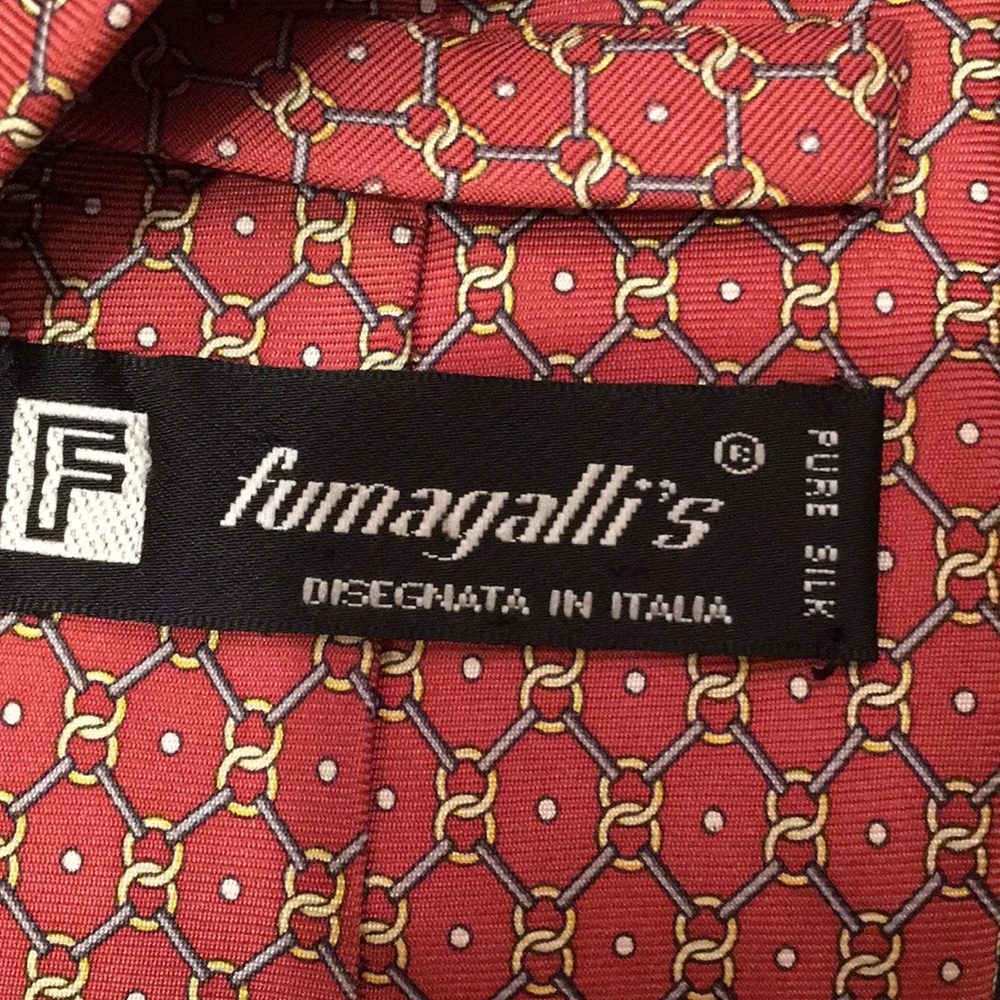 🎈 ITALIAN SILK TIE MEN RUST COLOR GOLD RINGS - Picture 3 of 7
